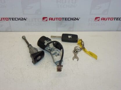 Caixa de interruptores, fechadura da porta e uma chave Citroën Peugeot 4162SP